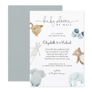 Baby Boy  Blue Boho Watercolor Baby Shower By Mail Invitation