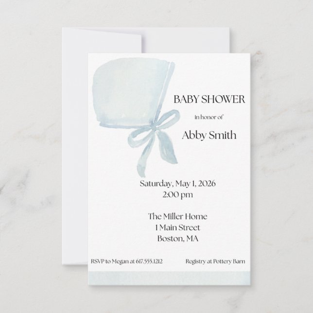 Baby Boy Blue Bonnet Invitation (Front)