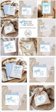 Baby Boy Blue Bow Baby Shower Invitations