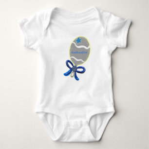 Baby Boy Blue Bow Rattle T-Shirt - CUSTOMIZE Name Baby Bodysuit