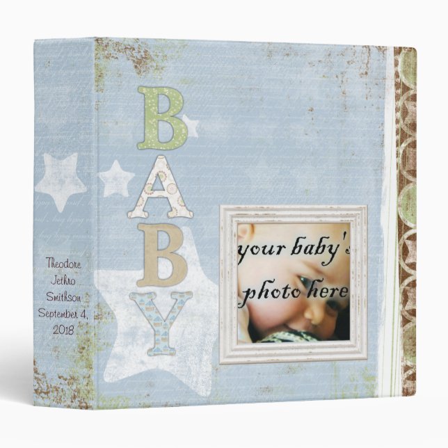 Baby Boy Blue Brown Stars Album Scrapbook Binder (Front/Spine)