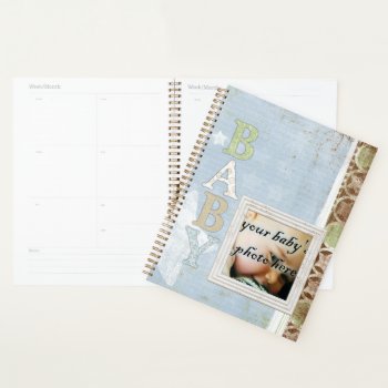 Baby Boy Blue Brown Stars Planner by ElizaBGraphics at Zazzle