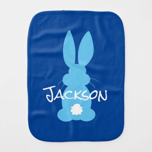 Baby Boy Blue Bunny Silhouette Personalized Burp Cloth