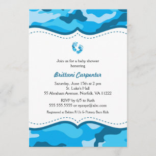 Baby Boy Blue Camouflage Shower Invites feet CAMO