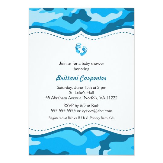 Baby Boy Blue Camouflage Shower Invites feet CAMO | Zazzle.com