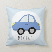 Baby Boy Blue Car Vehicle Name Nursery Throw Pillow