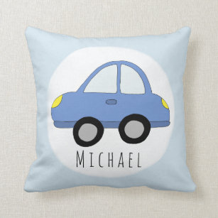 Baby Boy Blue Car Vehicle Name Nursery Throw Pillow