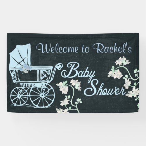 Baby Boy Blue Carriage Baby Shower Banner