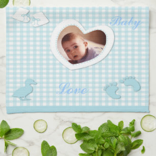 Baby Boy Blue Checks Photo Template Towel