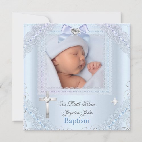 Baby Boy Blue Christening Baptism Cross Prince 2 Announcement