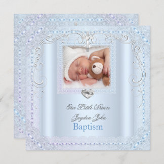 Baby Boy Blue Christening Baptism Cross Prince Invitation