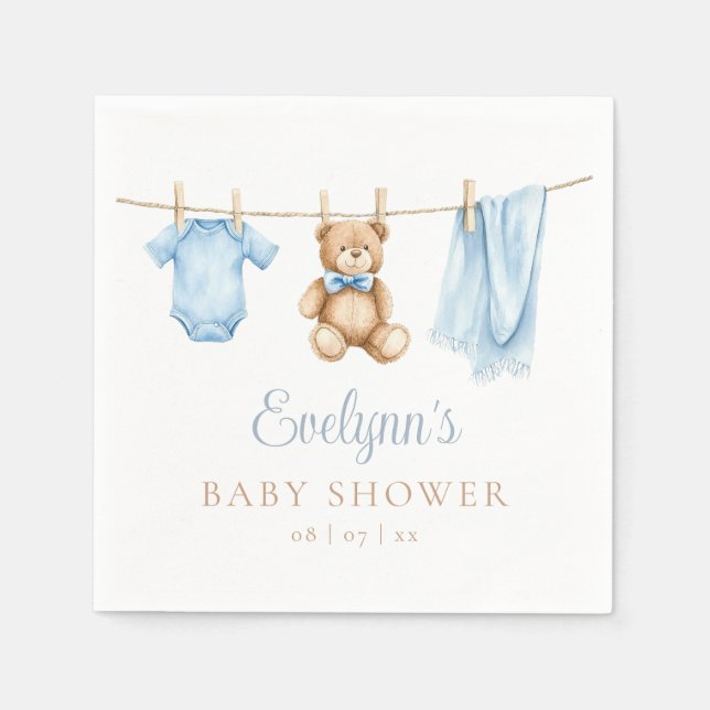 Baby Boy Blue Clothesline Baby Shower Napkins (Front)