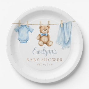Baby Boy Blue Clothesline Baby Shower Paper Plates