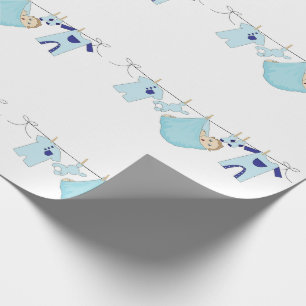 Baby Boy Blue Clothesline Cute Wrapping Paper