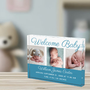 Baby Boy Blue Collage Cute Cursive Script  Photo Block