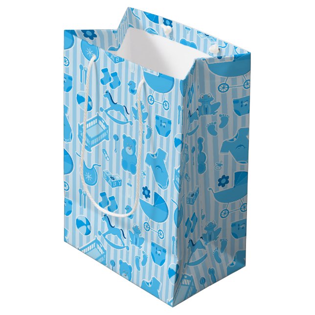 Baby Boy Blue Collage Pattern Medium Gift Bag (Front Angled)