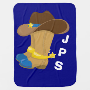Baby Boy Blue Cowboy Boots Hat Western Customized Blanket