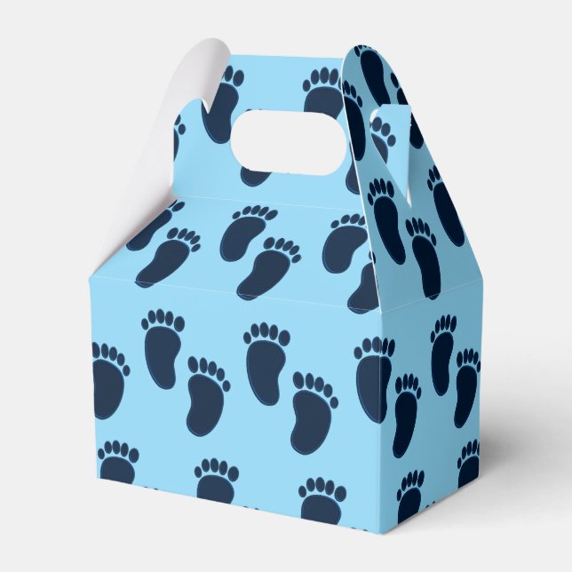 Baby Boy Blue Faux Embroidery Print Pattern Favor Boxes (Front Side)