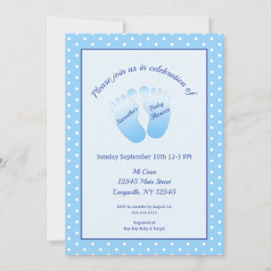 Baby Boy Blue Feet Baby Shower Polka Dot Invitation