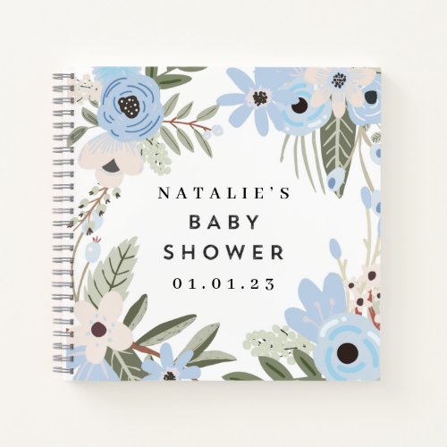 Baby Boy Blue Floral Baby Shower Guest Book