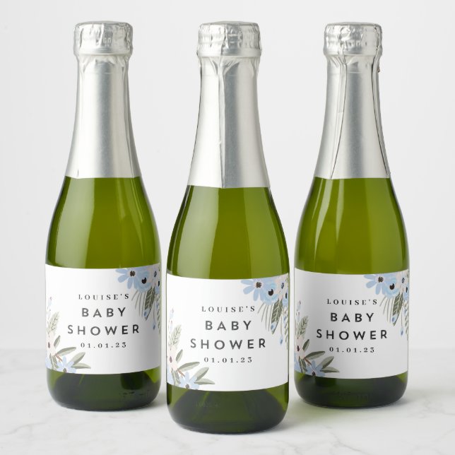 Baby Boy Blue Floral Baby Shower Mini Bottle Label (Bottles)