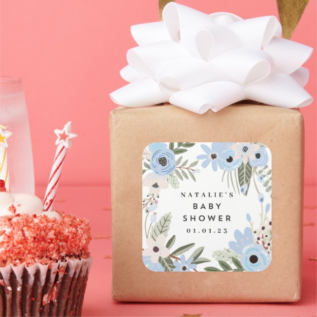 Baby Boy Blue Floral Large Baby Shower Sticker (Party)