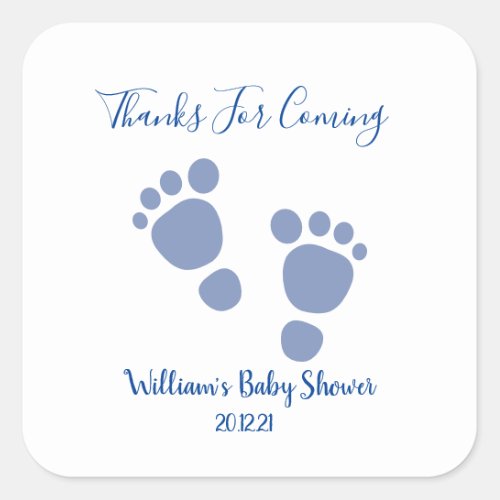 Baby Boy Blue Footprint Baby Shower  Square Sticker