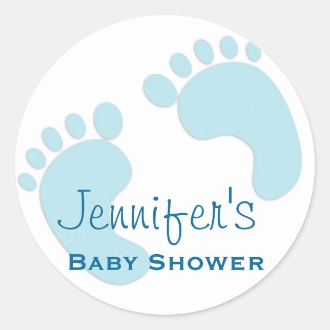 Baby Boy Blue Footprint Simple Shower Stickers (Front)