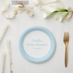 Baby Boy Blue Gingham Baby Shower Paper Plates