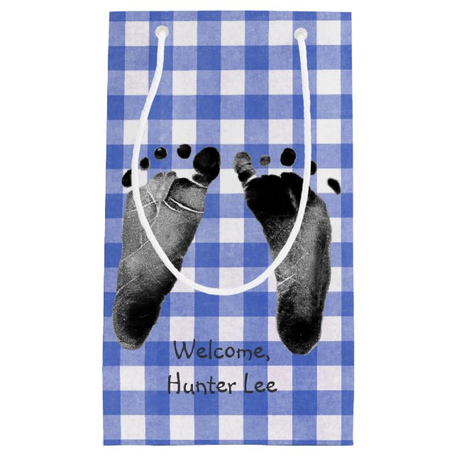 Baby Boy Blue Gingham Small Gift Bag (Front)
