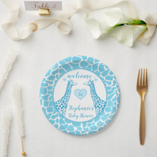 Baby Boy Blue Giraffe Baby Shower Paper Plates