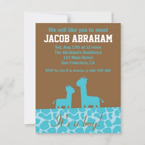 Baby Boy _ Blue giraffe silhouettes and pattern Invitation