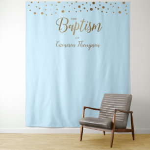 Baby boy Blue Gold Confetti Baptism Backdrop