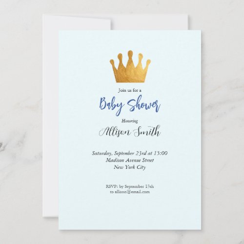 Baby Boy Blue Gold Prince Castle Baby Shower Invitation