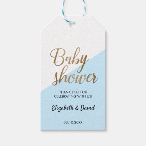 Baby Boy Blue Gold Thank You Couple Baby Shower Gift Tags