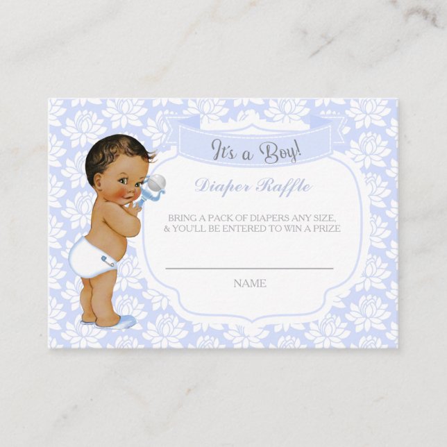 Baby Boy Blue Gray Diaper Raffle Ticket Enclosure Card (Front)
