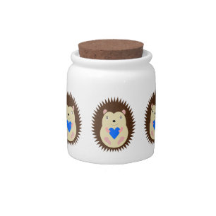 Baby Boy Blue Heart Hedgehog Baby Shower Candy Jar
