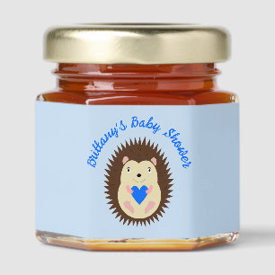 Baby Boy Blue Heart Hedgehog Baby Shower Honey Jar Favors