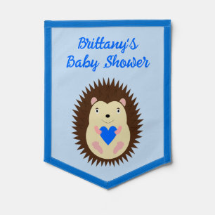 Baby Boy Blue Heart Hedgehog Baby Shower Pennant