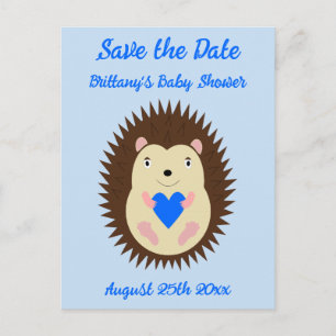 Baby Boy Blue Heart Hedgehog Baby Shower Postcard