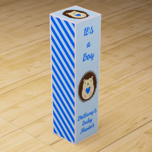 Baby Boy Blue Heart Hedgehog Baby Shower Wine Box