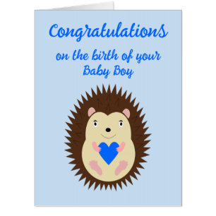 Baby Boy Blue Heart Hedgehog Congratulations Card