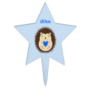Baby Boy Blue Heart Hedgehog Custom Cake Topper