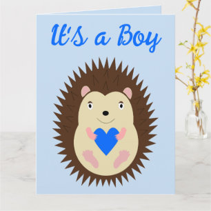 Baby Boy Blue Heart Hedgehog Custom Card
