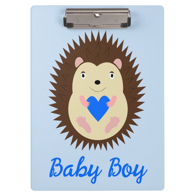 Baby Boy Blue Heart Hedgehog Custom Clipboard (Front)