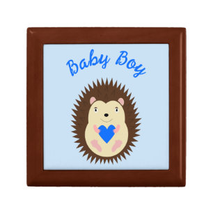 Baby Boy Blue Heart Hedgehog Custom Gift Box