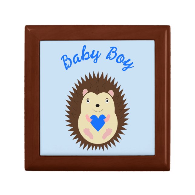 Baby Boy Blue Heart Hedgehog Custom Gift Box (Front)