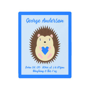 Baby Boy Blue Heart Hedgehog Custom Metal Print