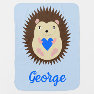 Baby Boy Blue Heart Hedgehog Custom Name Blanket