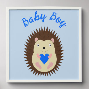 Baby Boy Blue Heart Hedgehog Custom Peel And Stick Photo Tile